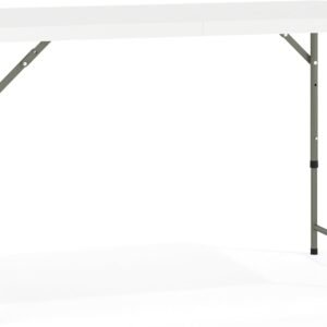 4' Rectangular Plastic Folding Event Table with Adjustable Legs and Carrying Handle, Bi-Fold Portable Banquet Table for Indoor/Outdoor Events, White