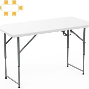 330lbs Folding Picnic Table 4/6/8 Foot Adjustable Height, 4/6/8FT Plastic Table Portable w/Handle, Utility Commercial Craft Sewing Card Table w/Heavy Duty Frame for Party Events
