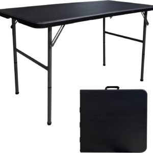 Folding Table 4 Foot Portable Folding Tables Heavy Duty Fold-in-Half Utility Table Small Indoor Outdoor Folding Square Card Table w/Handle for Picnic, Party, Camping (Black)