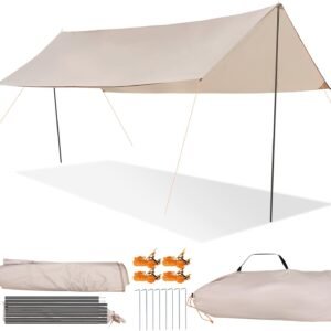 Camping Tarp with Poles, 10 x 16.4 ft Large Camping Awning, Waterproof Tent Tarp, Picnic, Beach, Outdoor Activities, Hammock, Garden, Car
