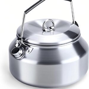 Camping Kettle Outdoor Campfire Camp Kettle, 1L Stainless Steel camping tea kettle Coffee Pot, Portable Lightweight Teapot Fast Heating Boiling Water, Ideal for Hiking Picnic Travel, Silver