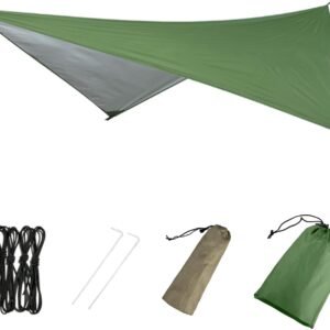Hammock Camping Tarp Rain Fly, Waterproof Tent Footprint Shelter Canopy Sunshade Cloth Picnic Mat for Outdoor Awning Hiking Beach Backpacking - Included Guy Lines & Stakes (Green)