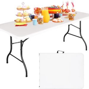 6FT Folding Tables Heavy Duty Folding Table, Multi-Functional Fold up Table for Outdoor Camping Picnic Parties, Indoor Events White Training Table with 330lbs Static Weight Capacity