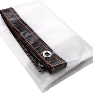 Clear Waterproof Tarps Outdoor 3 x 6.5 Feet Transparent Tarpaulin Plastic Rainproof Tarp Cover with Grommets for Garden Furniture Cars Opening Storage, Black
