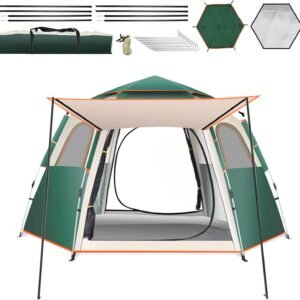 Camping Tent Large Tent 87" L 73" W 40" H with Instant Setup Outdoor Tent with 2 Doors,3 Windows,Removable Rainfly, Hexagonal Moisture-Proof Pad and Carry Bag,4/6/8 Person Weatherproof