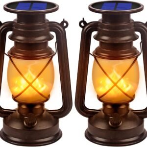 Solar Lantern Outdoor Hanging Solar Lights Dancing Flame Led Waterproof Camping Lamps, Landscape Decor for Table Patio Garden Yard Pathway Porch 2 Pack