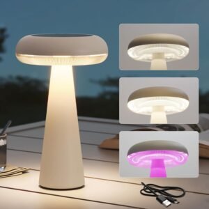 Solar Table Lamp Outdoor Water-Resistant, Cordless USB Solar Table Lights for Patio, 3 Lighting Modes Solar Desk Lamp for Garden Outside Patio Bedroom Living Room, White