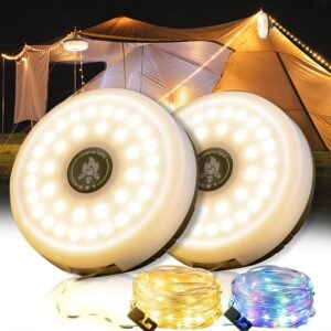 2-Pack Camping String Lights - 4 in 1 Outdoor Camping Lantern with 8 Lighting Modes(32.8Ft), Quick 30s Recovery, Waterproof,  Fast Charging, Portable Camping Lights for Camping/Yard/Hiking