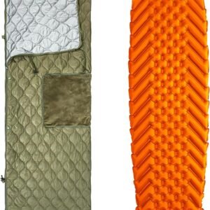 Sleeping Bag with Inflatable Sleeping Pad, Wearable Blanket Insulated Poncho Hooded, Sleepingbag Quilt for Winter Camping Hiking Sports