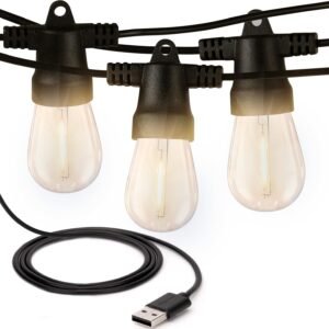 USB Powered String Lights - 24 Ft Commercial Grade Waterproof String Lights - Outdoor Shatterproof Patio Lights for Camping, Backyard, Porch - 1.5W LED Warm White Light