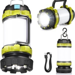 LED Camping Lantern Flashlight Rechargeable(Pack of 1),  Portable Torch with 6 Light Modes, 3600 Power Bank, IPX4 Waterproof, USB C, Camping Lights for Hurricane, Emergency, Survival Kits