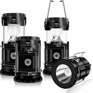 4-Pack Solar Camping Lantern, Collapsible LED Solar USB Rechargeable Lantern Flashlight Emergency Hanging Lights for Camping Hurricanes Power Outages Indoor Outdoor