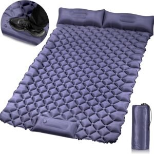 Double Camping Pads for Sleeping, Ultralight Floor Mattresses for Sleeping with Built-in Pillow Foot Pump, Mattress Foldable for Tent, Backpacking, Hiking, Car Traveling, Navy Blue