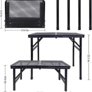 Small Folding Table, Camping Table with Mesh Desktop, Portable Picnic Table with Carry Handle, Height Adjustable Portable Grill Table for Outside Inside Use