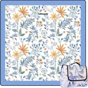 Picnic Blanket 79" x 79" Extra Large Outdoor Blanket Beach Blanket Waterproof and Sand-Proof Picnic Mat Washable Foldable Portable Suitable for Lawn Beach Camping (White with Flowers)
